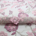 ผ้าลูกไม้ดอกกุหลาบสีชมพูบานเย็น